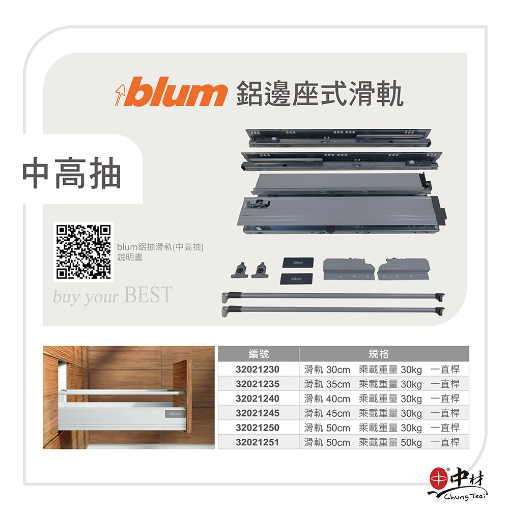 blum鋁抽滑軌(中高抽)說明書