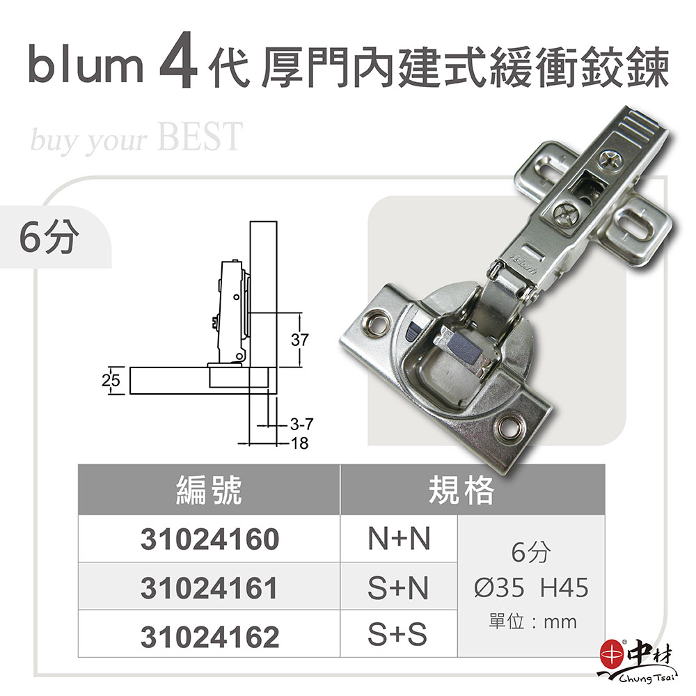 blum 4代 厚門內建式緩衝鉸鍊